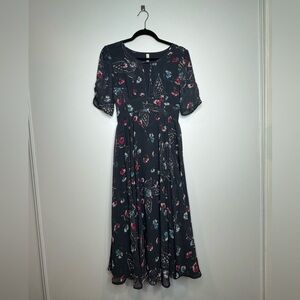 Free People Dark Grey Floral Dress with Butterfly Detail